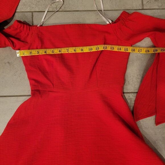 J.O.A. Red Bell Sleeve Off The Shoulder Dress size XS - Picture 7 of 9